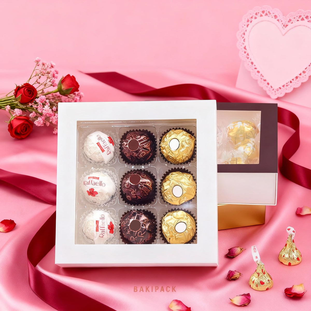 BAKIPACK 12 Gold Truffle Boxes with 9-Piece Plastics Tray, Chocolates Boxes