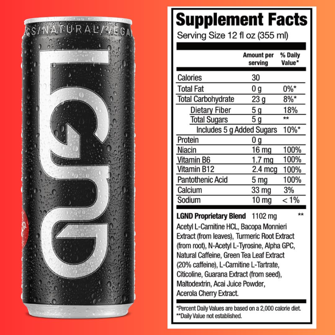 LGND Original Smart Energy Drink | Nootropic + Prebiotic Formula for Focus, Endurance & Gut Health | Clean Energy, Low-Calorie, No Crash | Spicy