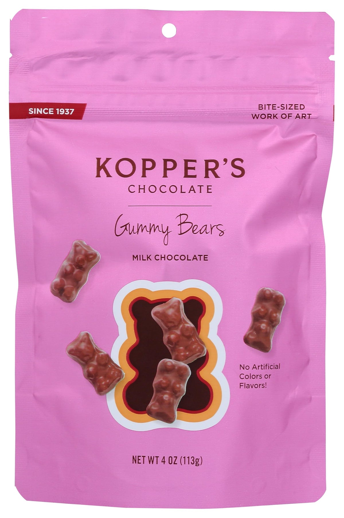 Kopper's Chocolate Milk Chocolate Covered Gummy Bears - No Artificial Colors or Flavors - 4 Oz Pouch, 4 Ounce (Pack of 1)