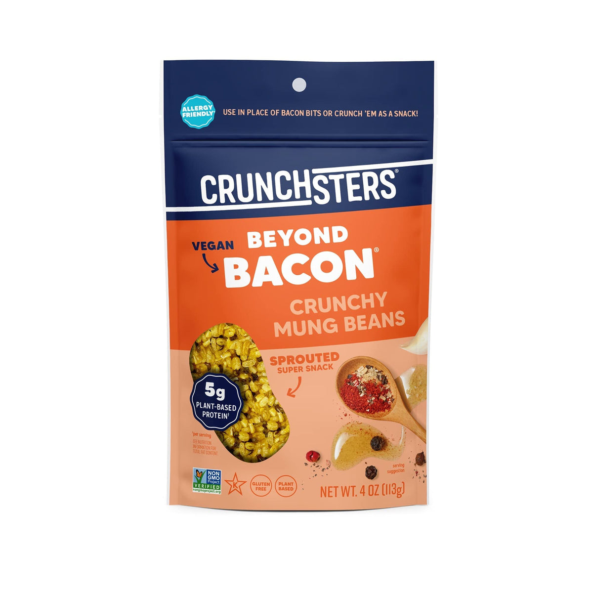 Crunchsters Crunchy Sprouted Mung Beans, Plant-Based Protein Super-Snack and Salad Topper, Gluten-Free, Nut-Free, Vegan, 6g Protein per Serving, 4oz