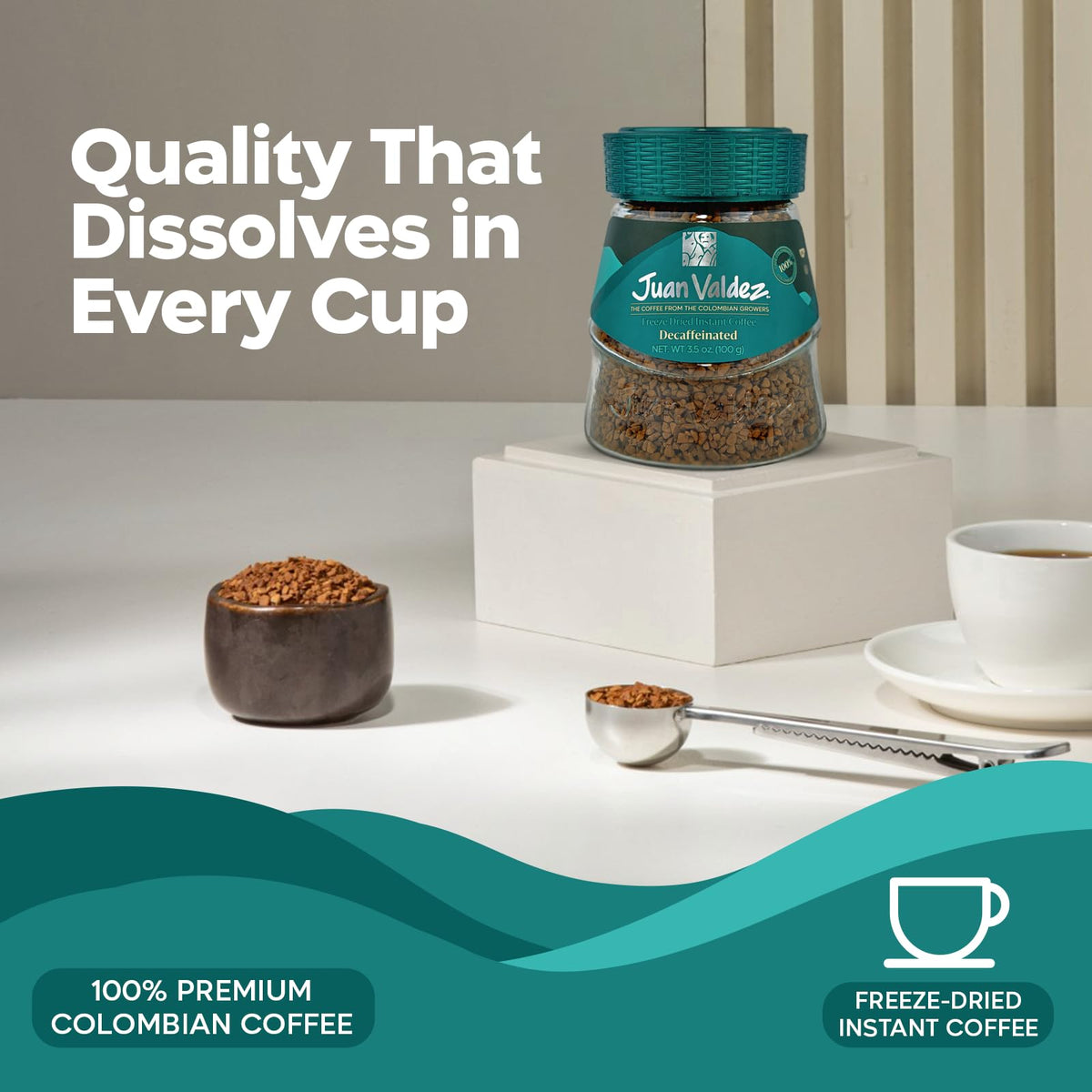 Juan Valdez Decaffeinated Freeze Dried Coffee | 100% Colombian Arabica Beans | 100% Colombian Coffee | 3.5 oz / 100 gr Jar | Rich Flavor, Naturally