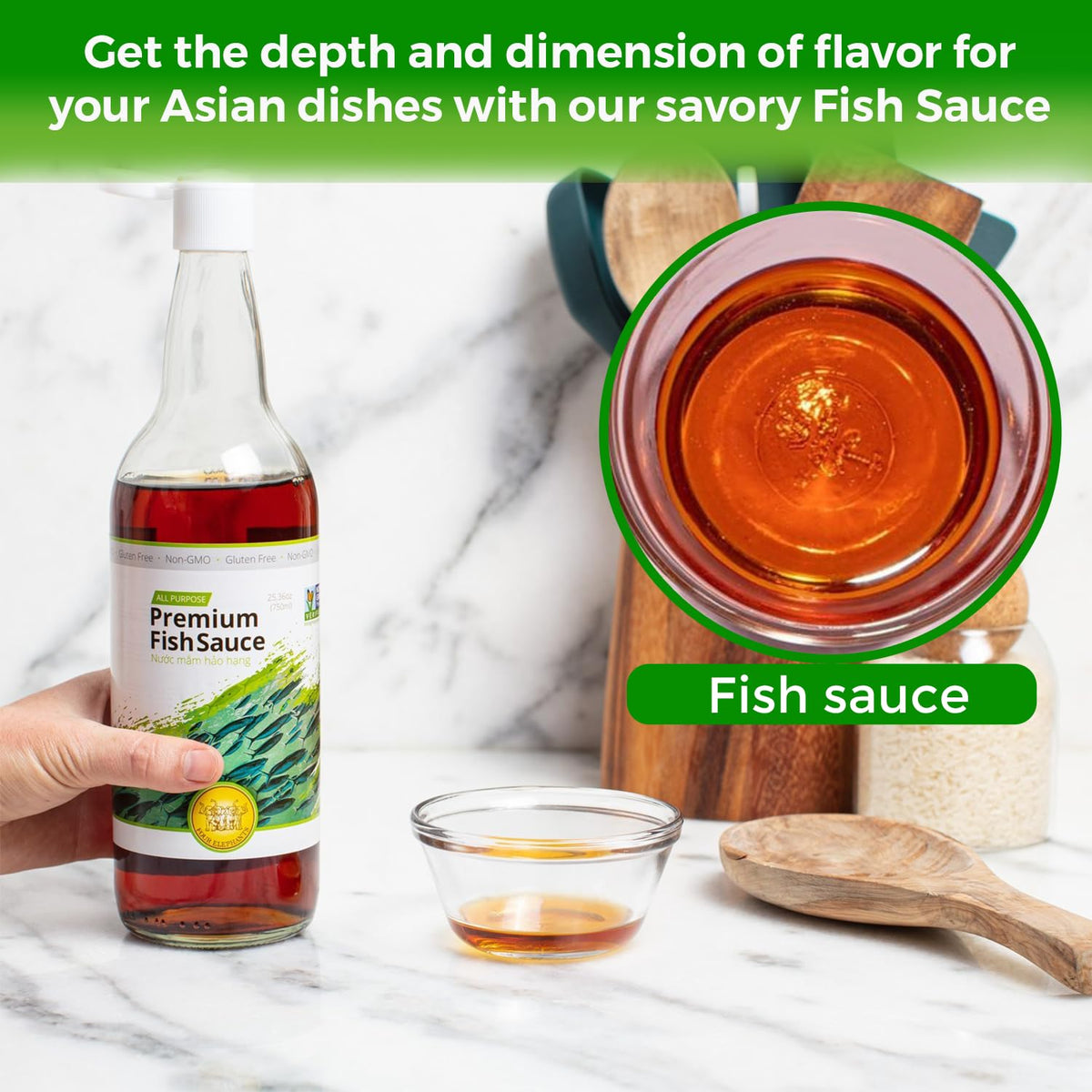 Four Elephants Savory Fish Sauce - 25 oz | Certified Non-GMO & Gluten-Free | Subtle Flavor, Bold Authenticity | Glass Bottle (1)
