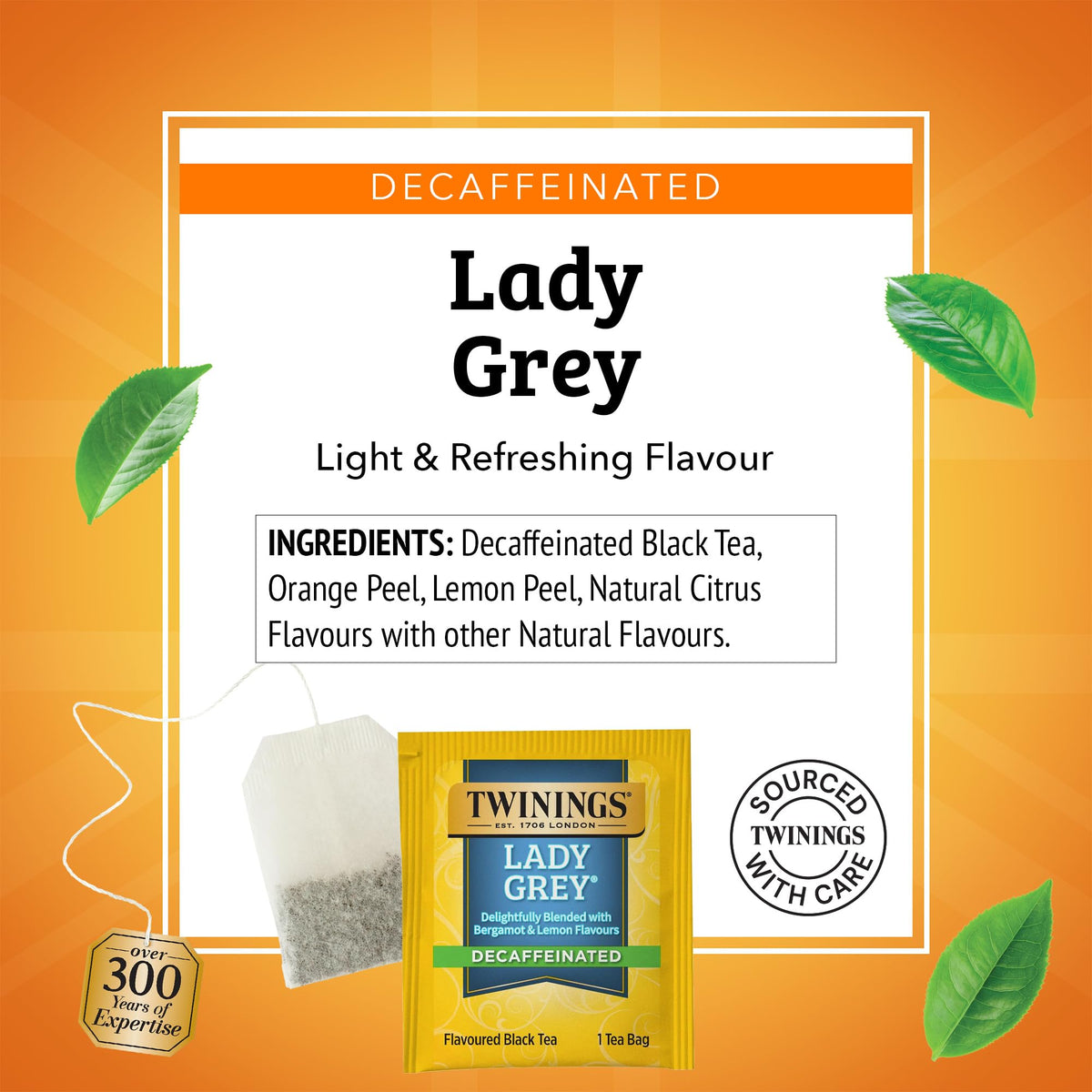 Twinings Lady Grey and Decaf Lady Grey Black Tea, 2-20 Count Packs, 40 Tea Bags, Light & Citrusy, Individually Wrapped Bags, Enjoy Hot or Iced