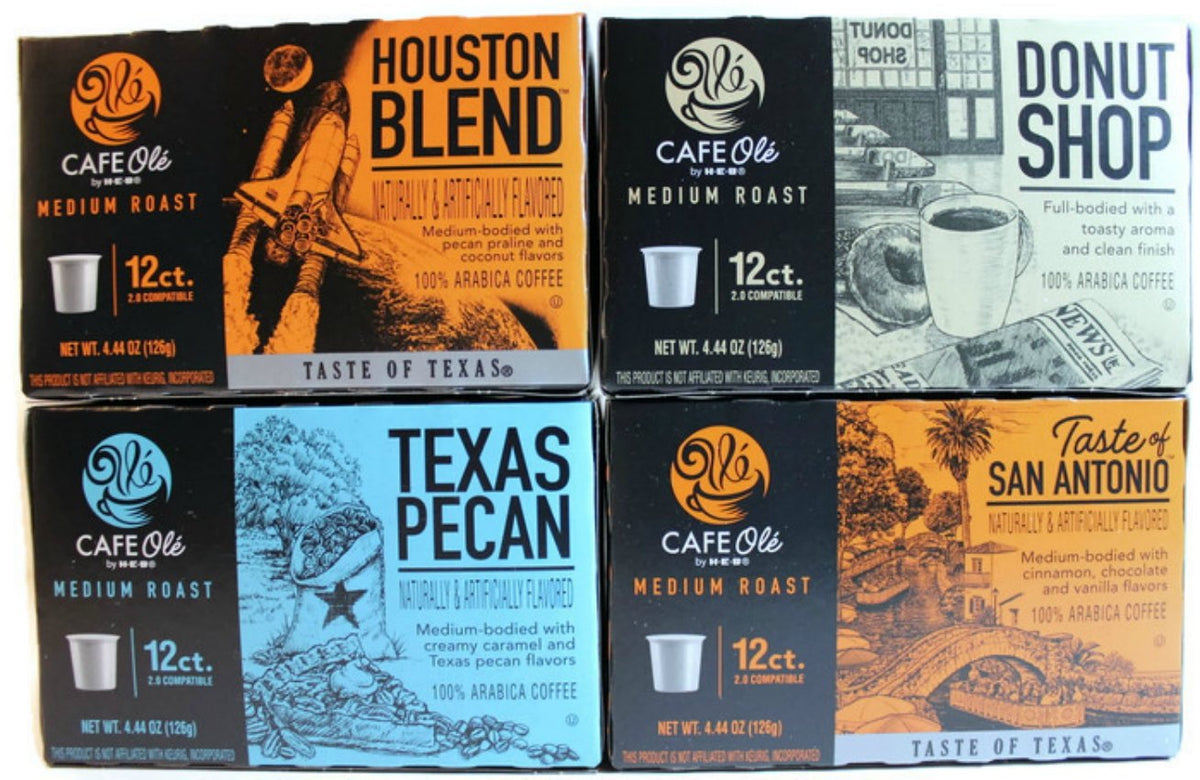 H.E.B Cafe Ole Variety Single Serve Coffee Cups San Antonio; Houston; Texas Pecan & Donut Shop 12 cts (Pack of 4)