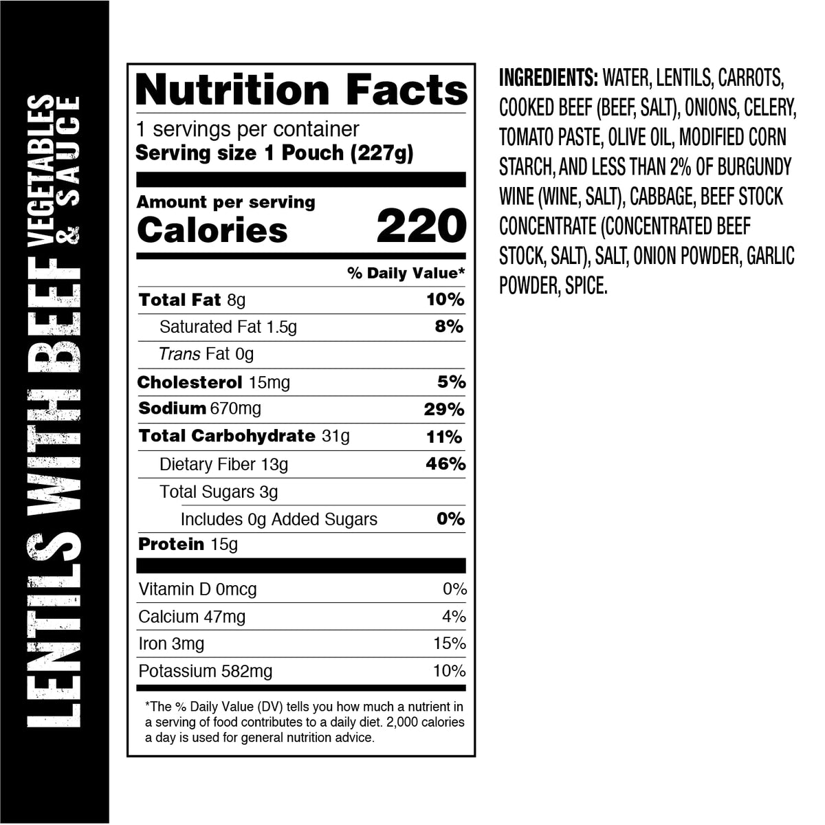 OMEALS Lentils with Beef MRE | Sustainable Premium Outdoor Food | Extended Shelf Life | Fully Cooked w/Heater | No Refrigeration | Perfect for Outdoor