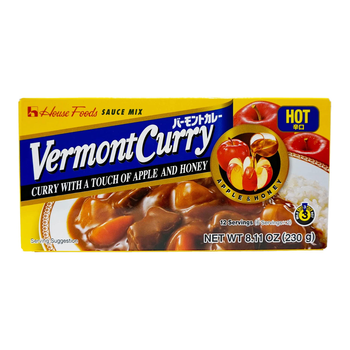House Foods, Vermont Curry with A Touch of Apple and Honey (Hot), 8.1 oz