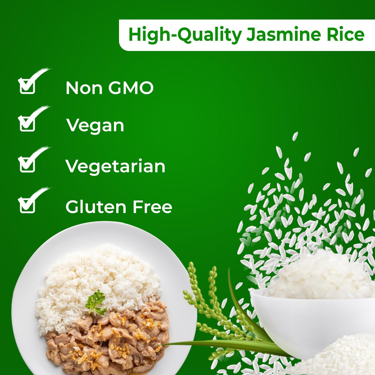 25 Pounds (LBS) Premium Thai Hom Mali Jasmine Rice | Endorsed By Pro Chefs | Four Elephants Brand | DIY Friendly Cooking Instructions Packaging