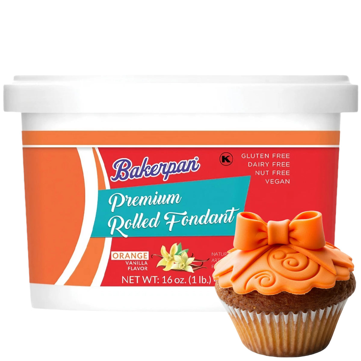 Bakerpan Premium Rolled Orange Fondant for Cake Decorating - 1 Pound, Vanilla Flavor