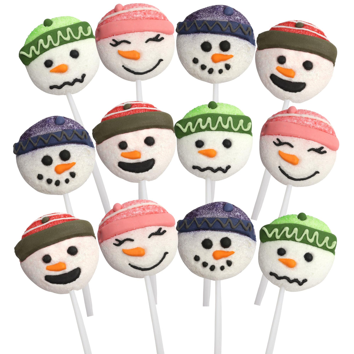 Sweetzo Snowman Jelly Lollipops, Individually Wrapped Gummy Christmas Candy, Holiday Stocking Stuffers (Pack of 12)