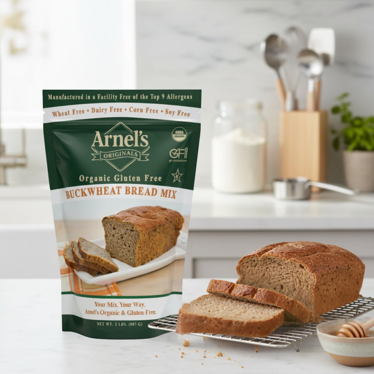 Buckwheat Bread Mix, Certified Gluten free, Organic, non-GMO Verified, Certified Kosher, Gluten Free Baking, 2-pounds