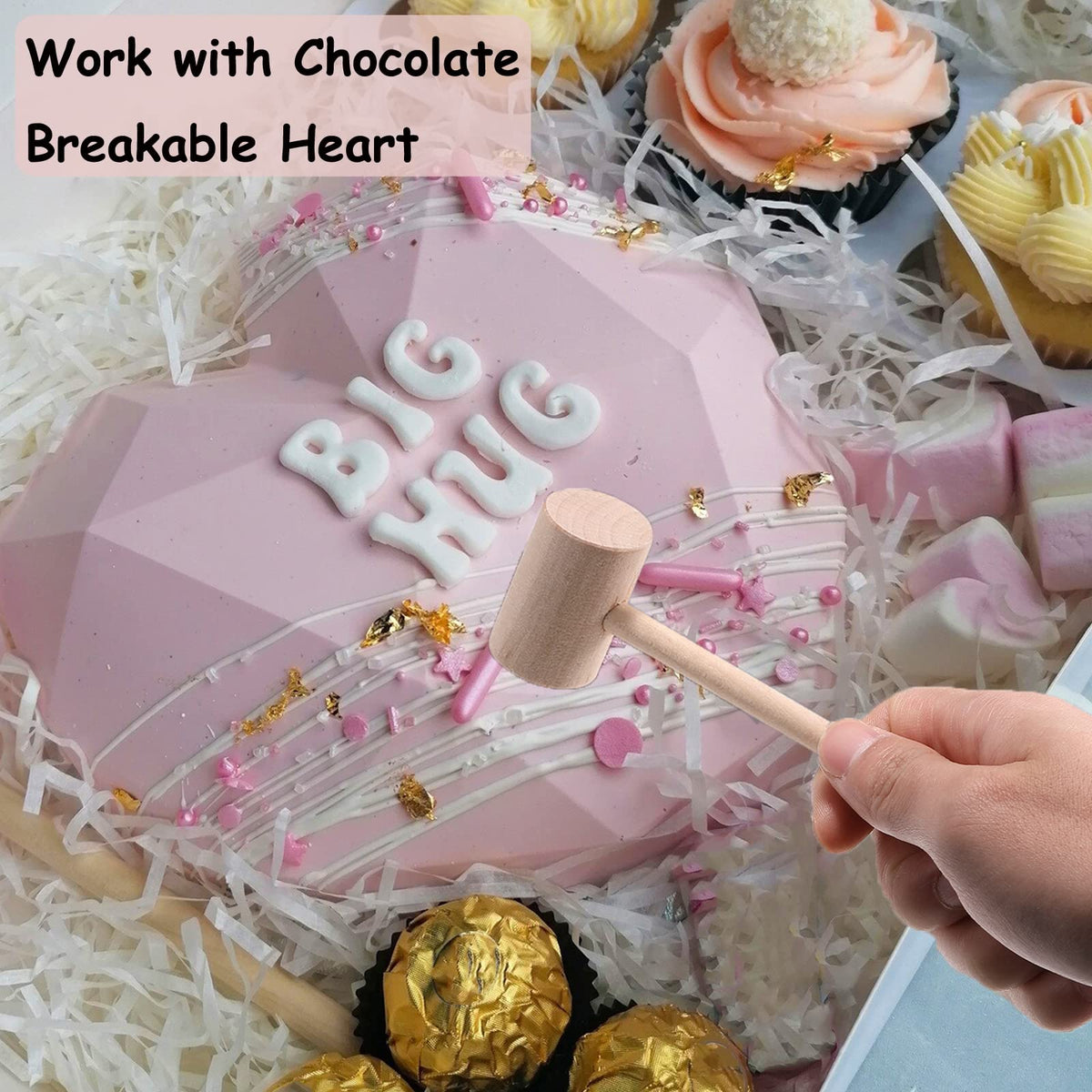 CJFocus 16 Pack Mini Wooden Hammer for Chocolate Breakable Heart
