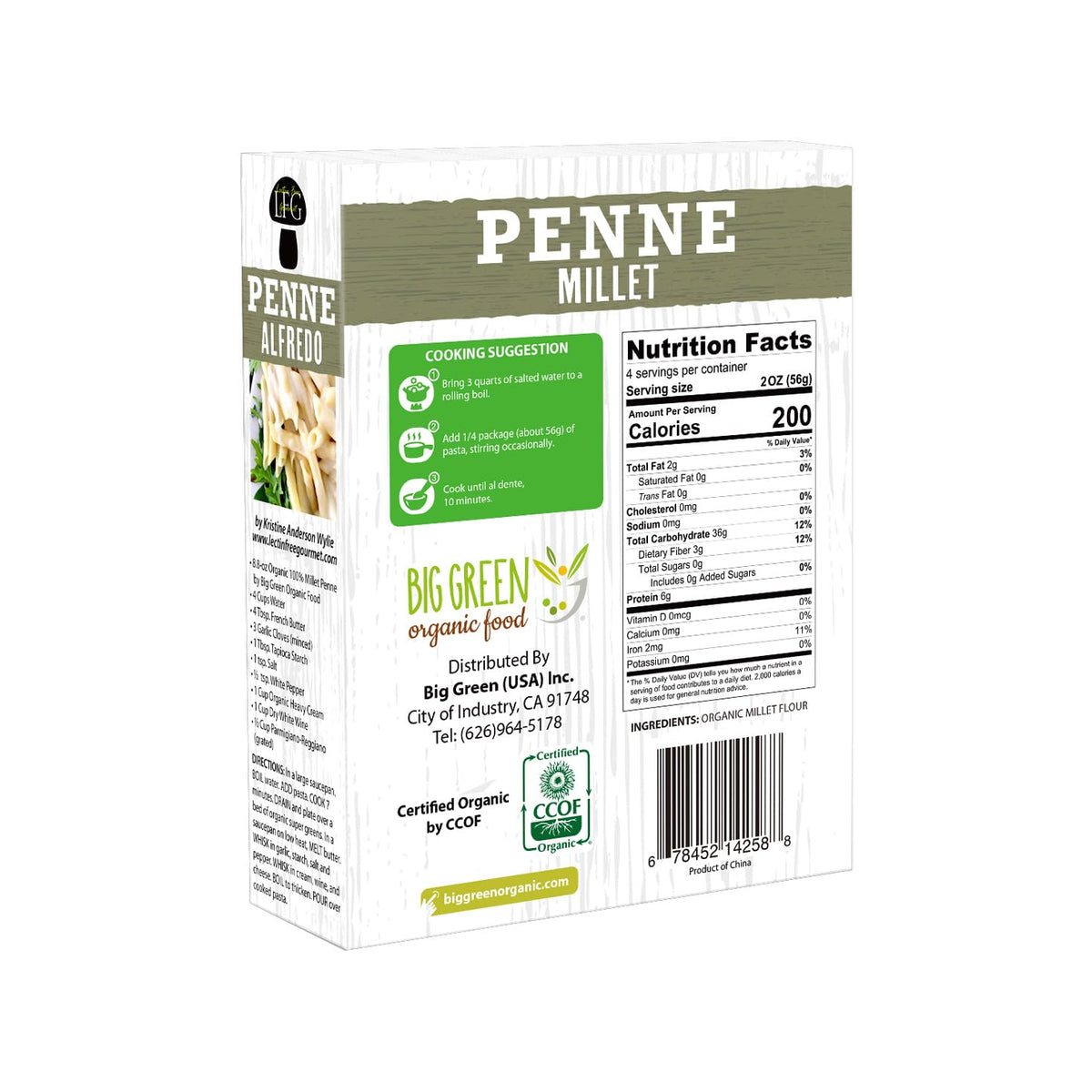 Big Green Organic Food- Organic Millet Penne, Gluten-Free, Lectin-Free, Non-GMO, Vegan, Wheat and Rice Alternative, 8.8oz (12)