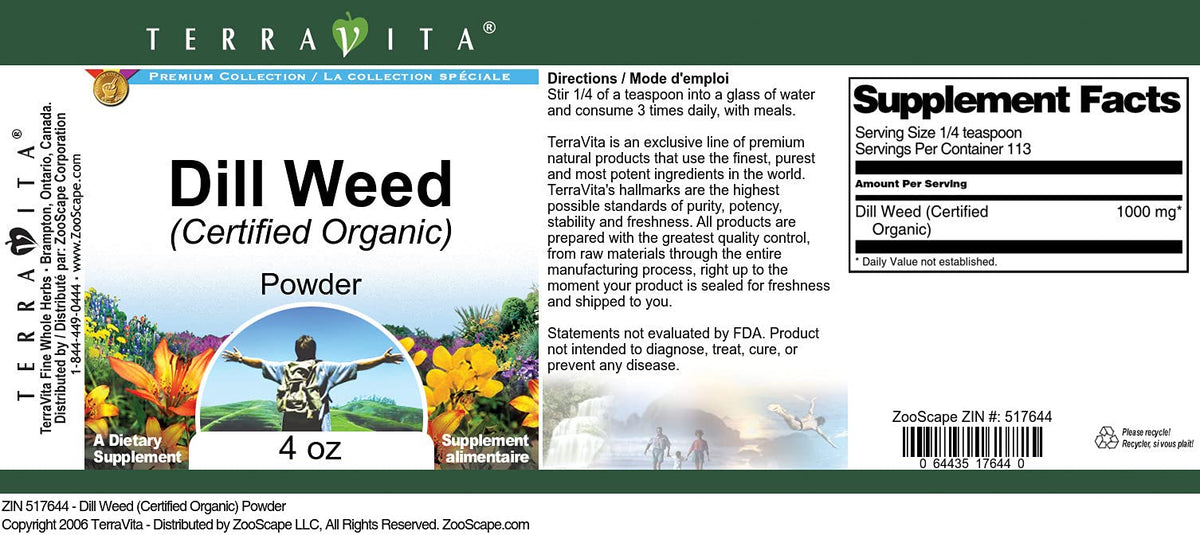 Dill Weed (Certified Organic) Powder (4 oz, ZIN: 517644) - 3 Pack