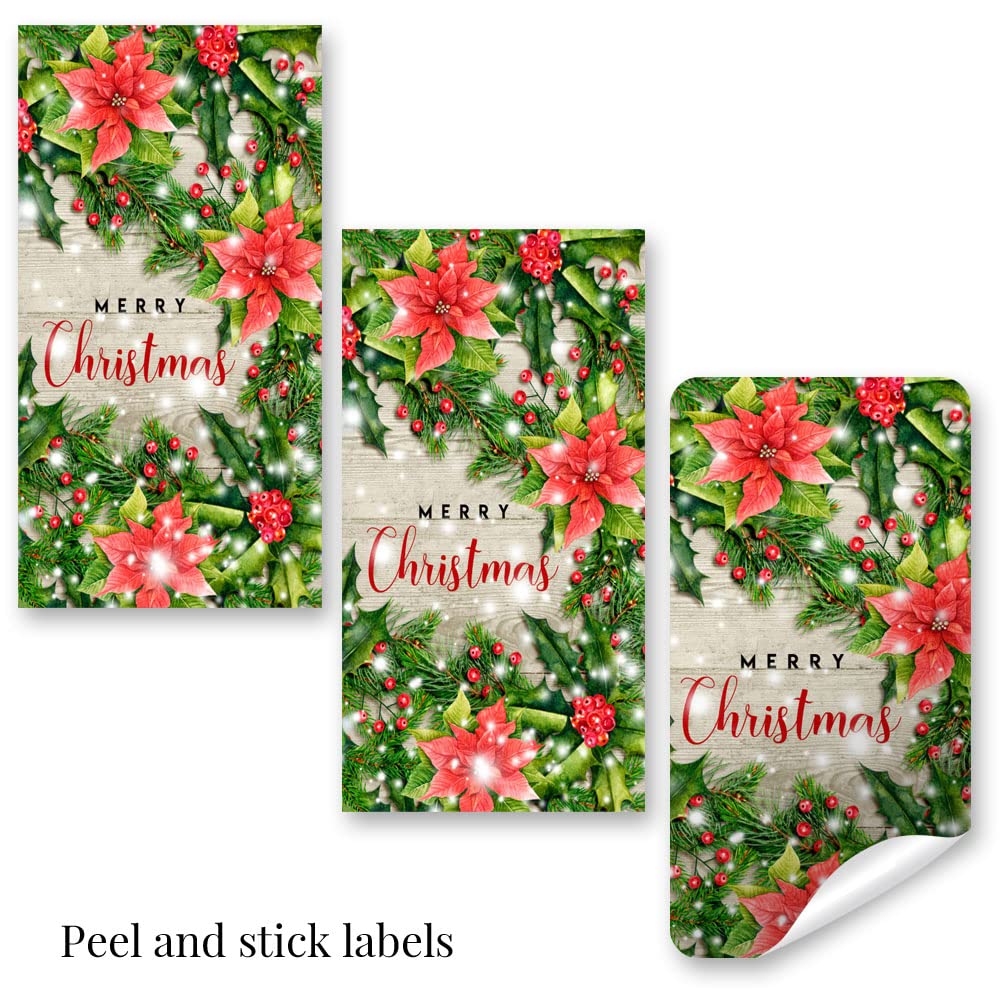 Watercolor Red Poinsettia Christmas Miniature Chocolate Candy Bar Sticker Wrappers, 45 Wrap Around Labels Sized 1.4" x 2.6" by AmandaCreation, Great