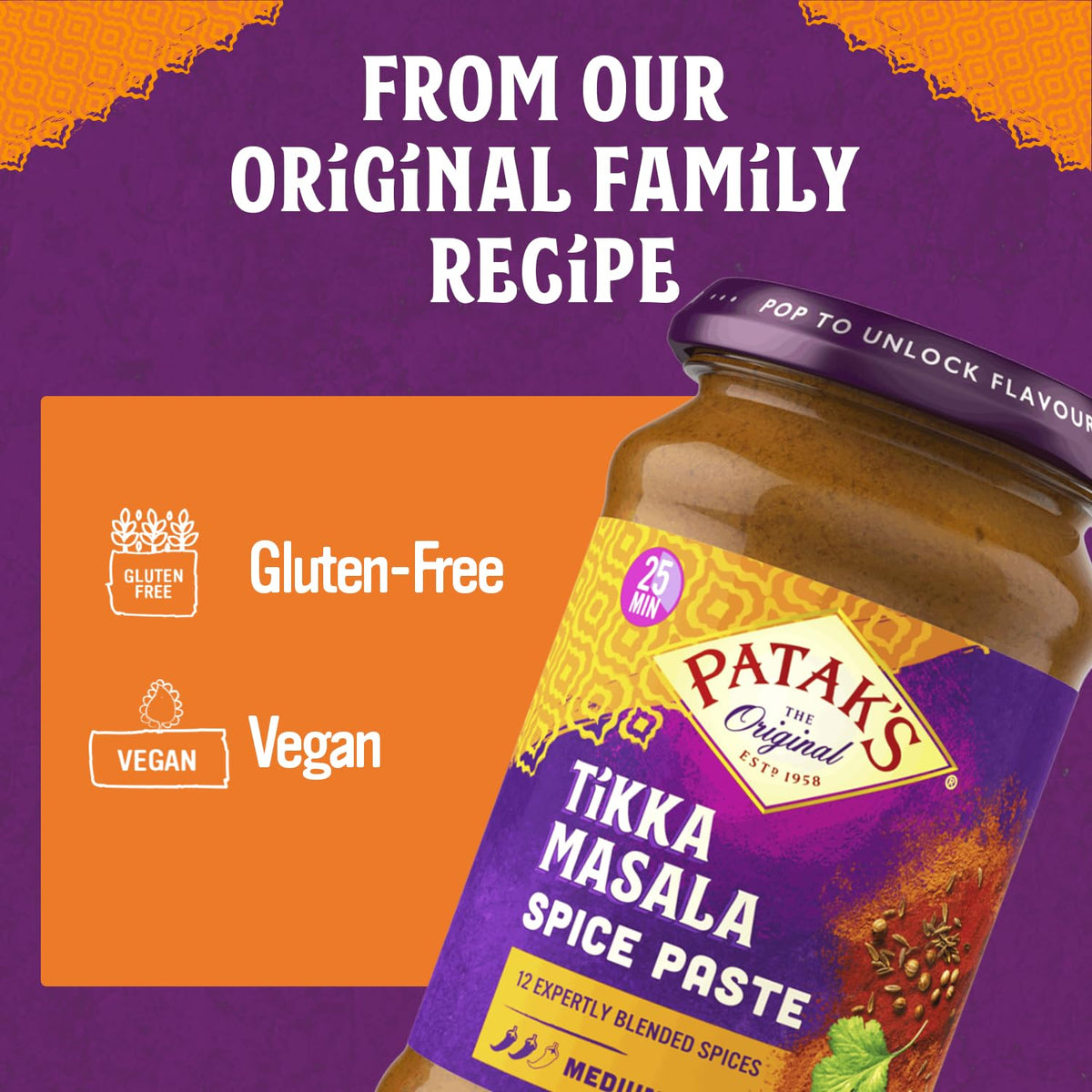 Patak’s Tikka Masala Spice Paste - Medium Indian Curry Paste w/a Blend of Freshly Ground Spices - Vegan & Gluten-Free - Flavorful Tikka Masala Curry