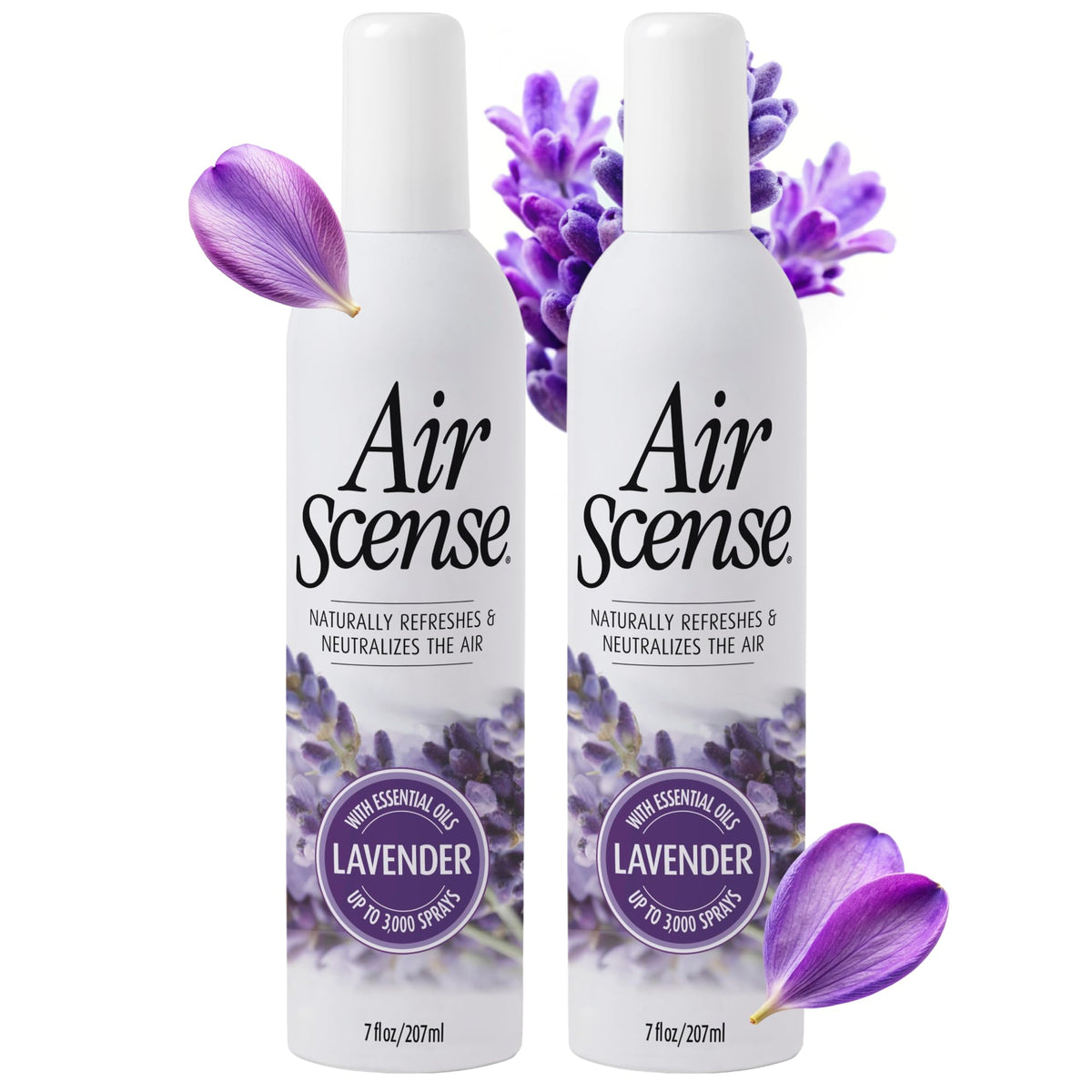 Air Scense Air Freshener Deodorizer Room Spray for Bathroom & Home, Essential Oils, Natural Lavender- 7 fl oz (2-Pack)