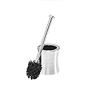 Bath Bliss Hour Glass Shape Weighted Bottom Toilet Brush & Holder Set, Heavy Duty Brush, Silver, 4.5"L x 4.5"W x 15.4"H