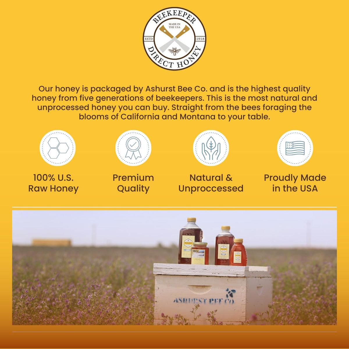 Beekeeper Direct Unfiltered Honey - Real Raw Alfalfa Honey - All Natural Non-GMO Pure Gourmet Honey - Local California Honey (1lbs Squeeze Bottle)