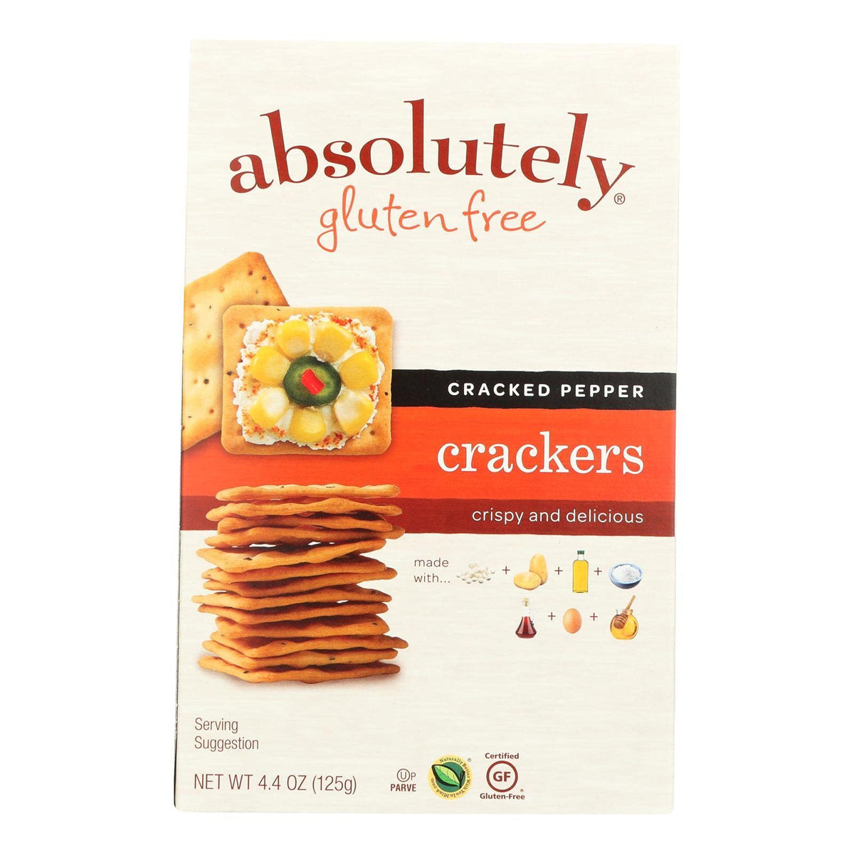 Absolutely Gluten Free Cracked Pepper Crackers, 4.4 Ounce - 12 per case.