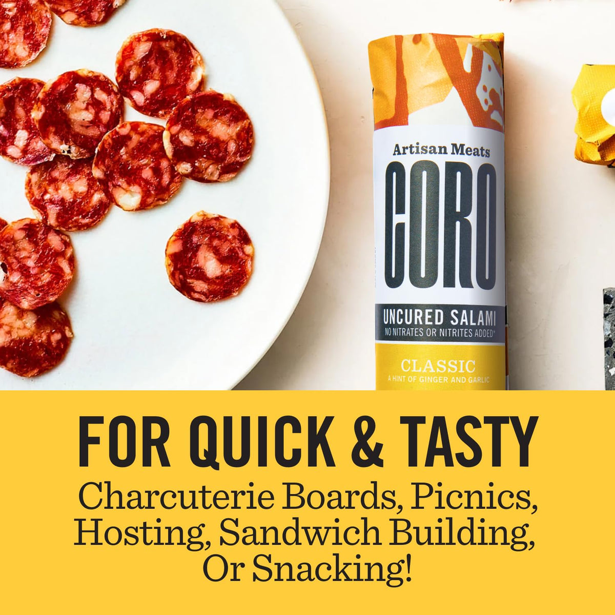 Coro Classic Uncured Artisan Salami Stick - 5oz | Garlic & Ginger