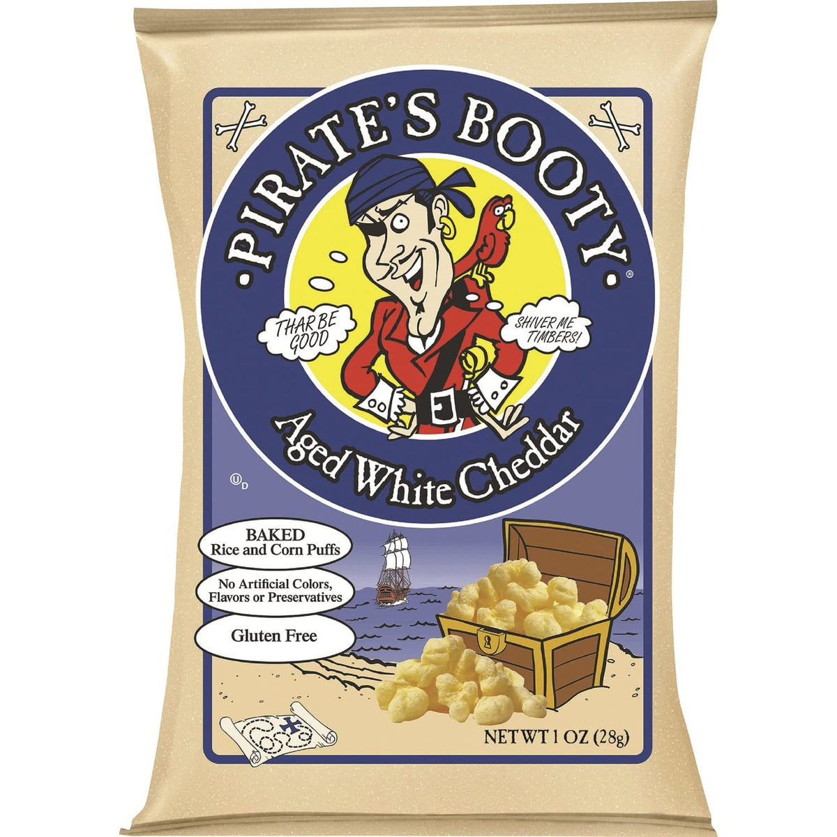 Pirate's Booty Aged White Cheddar Cheese Puffs, 24ct, 1oz Indvidually Sized Bags, Healthy Kids Snacks, Gluten Free