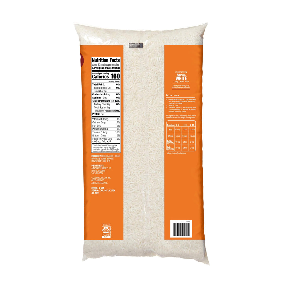 Amazon Grocery, Enriched White Long Grain Rice, 5 Lb