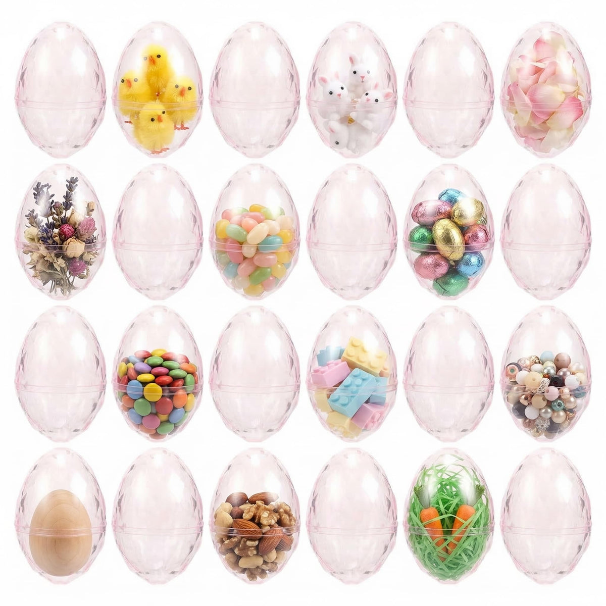 JECOMPRIS 24pcs Plastic Fillable Eggs: 5. 5x8cm Clear Egg Shaped Box for Candy - Easter Containers for Spring Easter Hunt(transparent-pink)