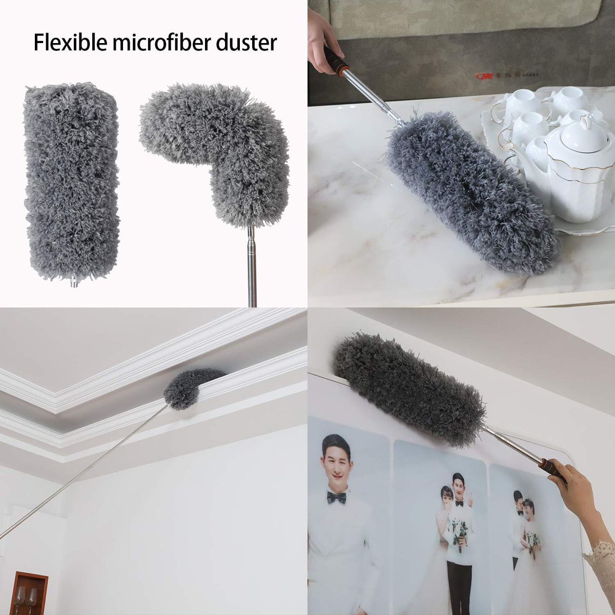 Midoneat Lambswool Duster with Extra Flexible Microfiber Head,Long Reach/Extendable Duster Up to 86" for Cleaning High Ceiling Fan, Interior Roof