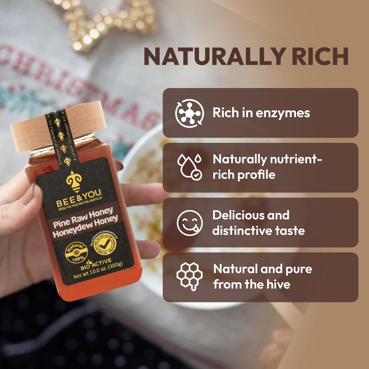 BEE and YOU Pine Raw Honey, Honeydew Honey, Wild-crafted, 100% Natural, Unprocessed, Enzymes, Antioxidants, Manuka Honey Alternative, Paleo