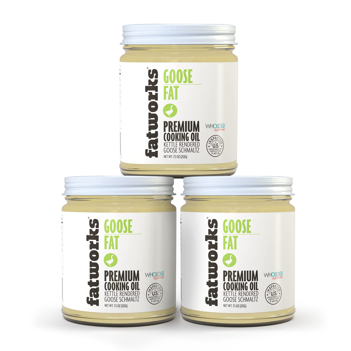 Fatworks, Premium USDA Goose Fat 3 pack, Ultimate Cooking Oil for Gourmet Frying and Baking. Hormone, antibiotic free, WHOLE30 APPROVED, KETO, PALEO