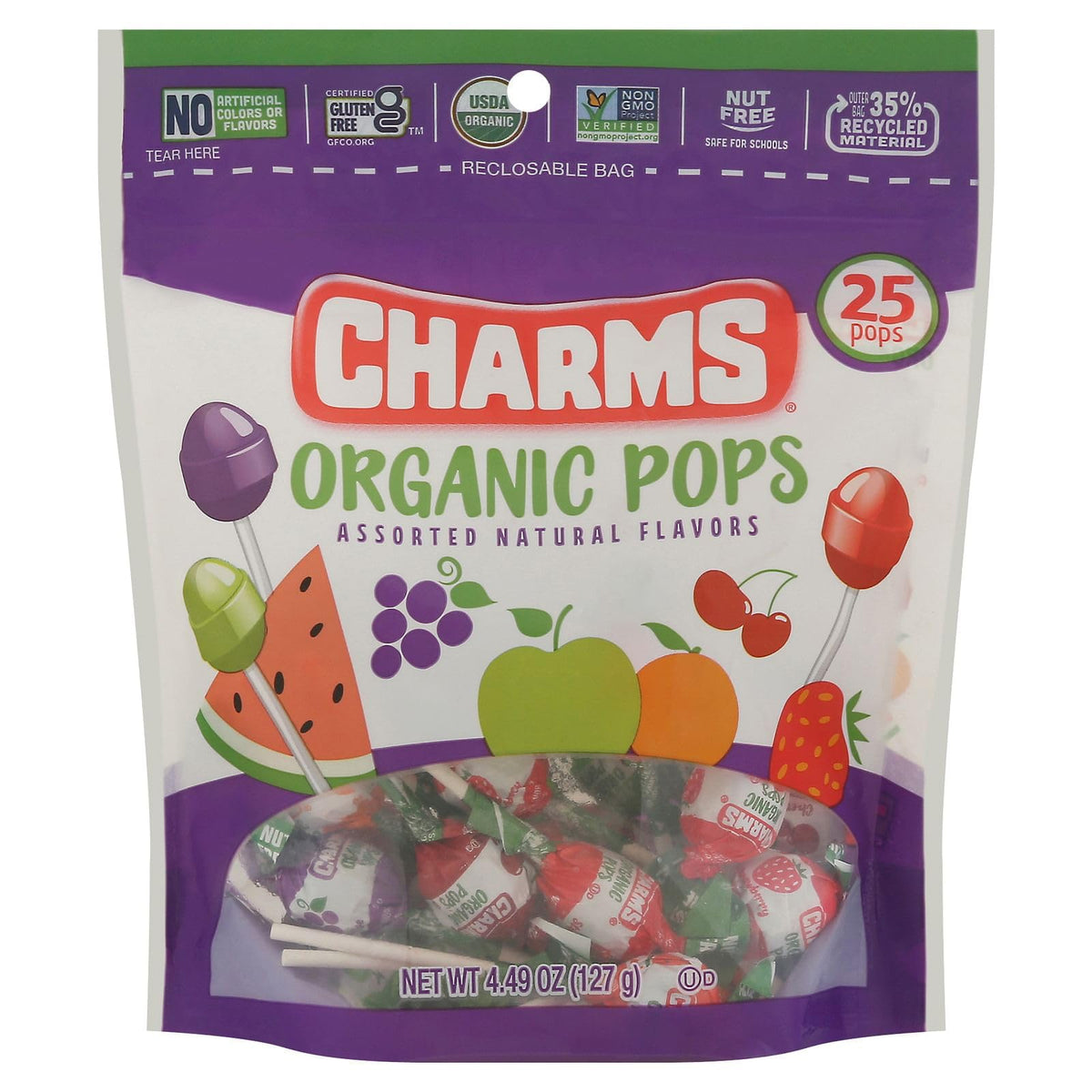 Charms, Assorted Organic Pops, 4.49 Ounce, 25 Count