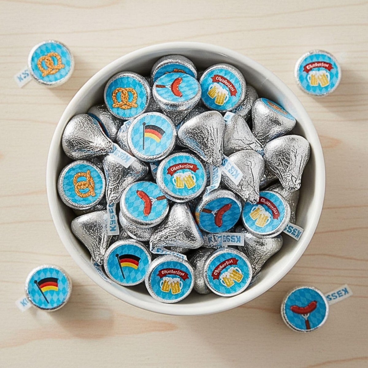 Festive Assorted Oktoberfest Paper Hershey’s Kisses Stickers - 0.75" (Pack of 60) - Perfect for Oktoberfest Celebrations
