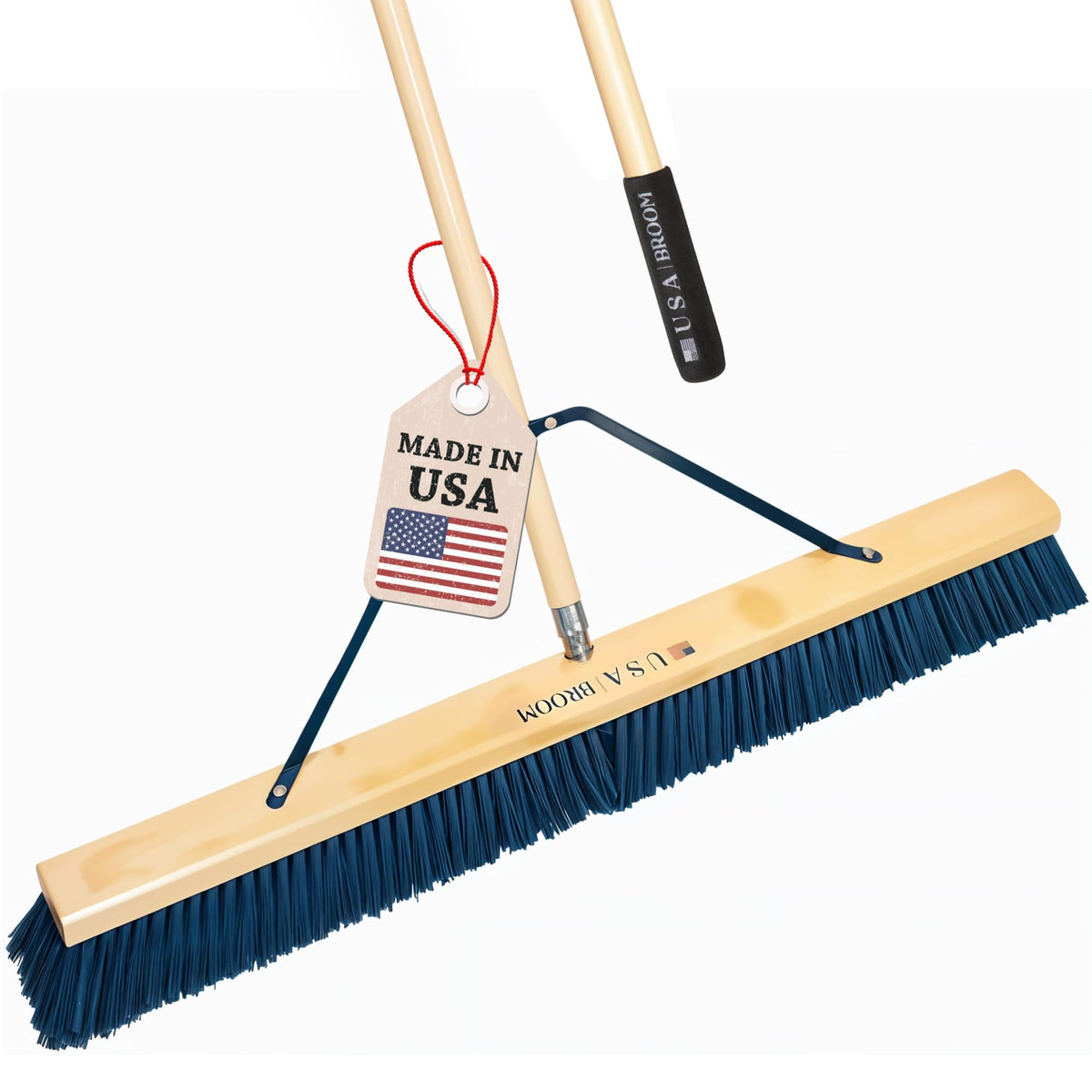 36" Heavy Duty Outdoor Push Broom with 60" Handle. Ideal for Asphalt, Concrete & Heavy Debris. Durable American Made Steel Brackets-Stainless Steel
