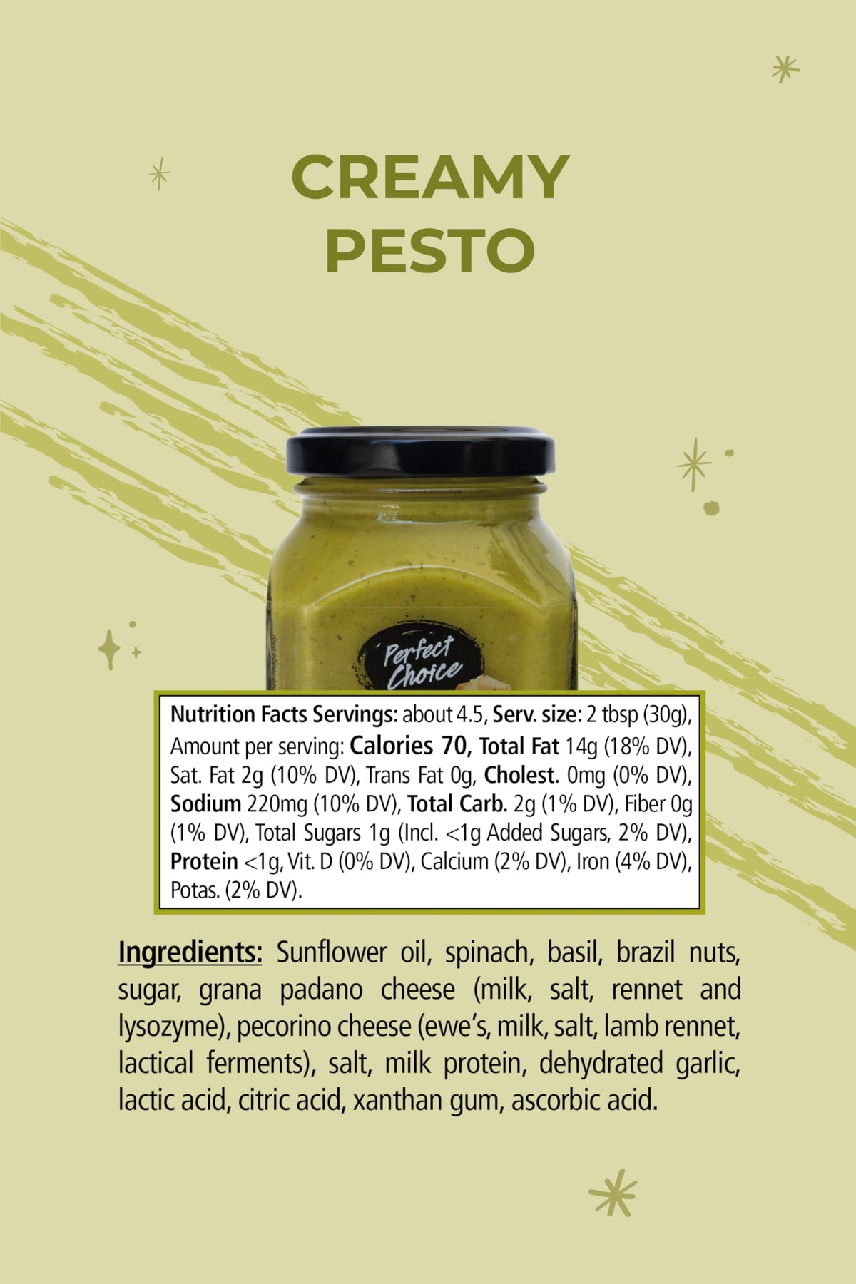 Perfect Choice Creamy Pesto Sauce 3-Pack - Creamy Gourmet Italian Pesto with Real Basil, Cheese & Garlic, Ready-to-Use Pasta Sauce & Spread, Smooth
