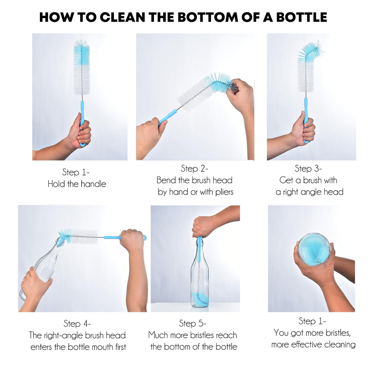 3-Pack Long Bottle Cleaning Brush for Narrow Neck Beer, Wine, Flask, Thermos, Sportwell, Pitcher, Brewing Bottle Cleaner, 16 Inches
