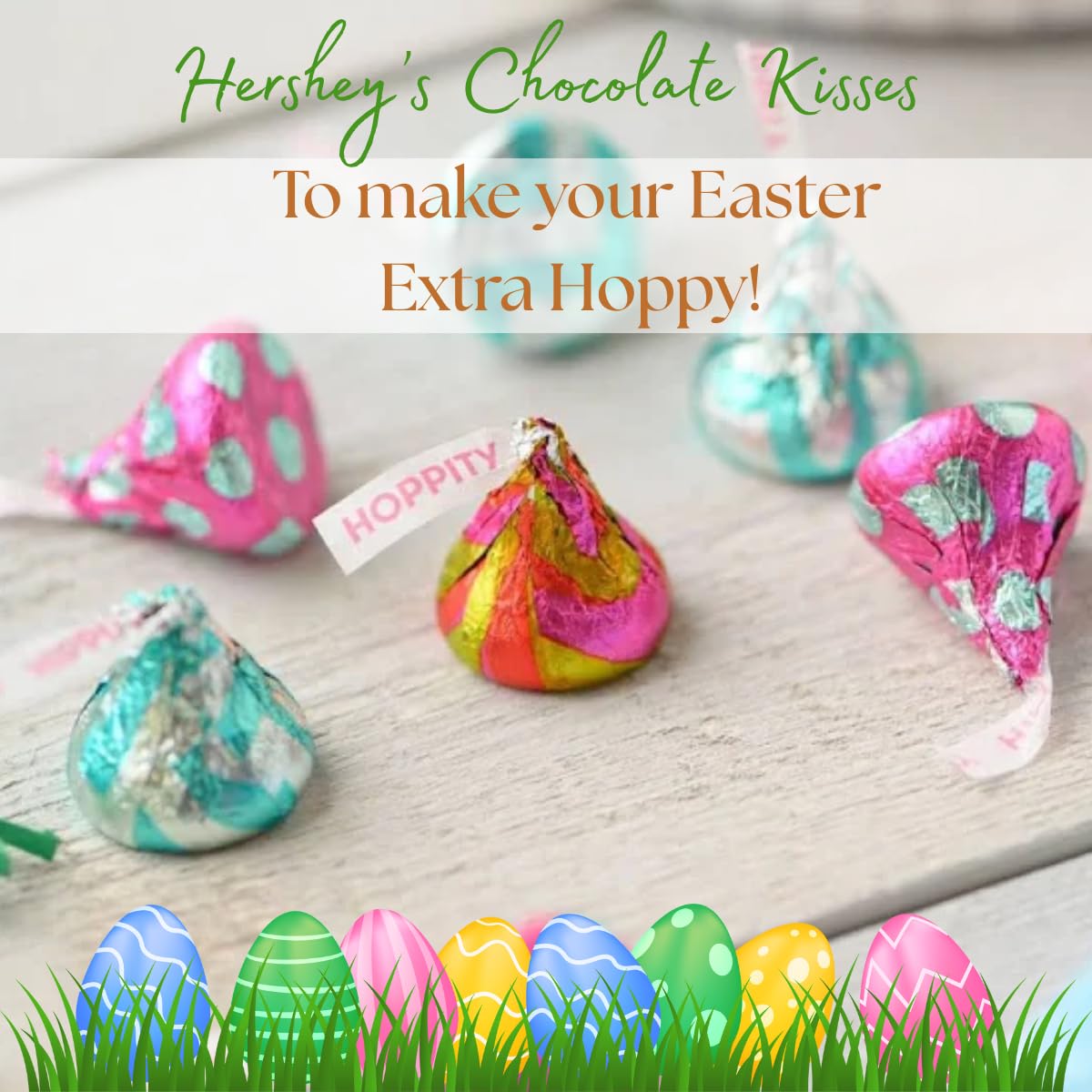 Candykrave Hershey'ss Easter Hippity Hoppity Kisses Milk Chocolate candy - (2LB 180 pcs) - Bulk chocolate Silver Foil Candy variety pack - Delicious