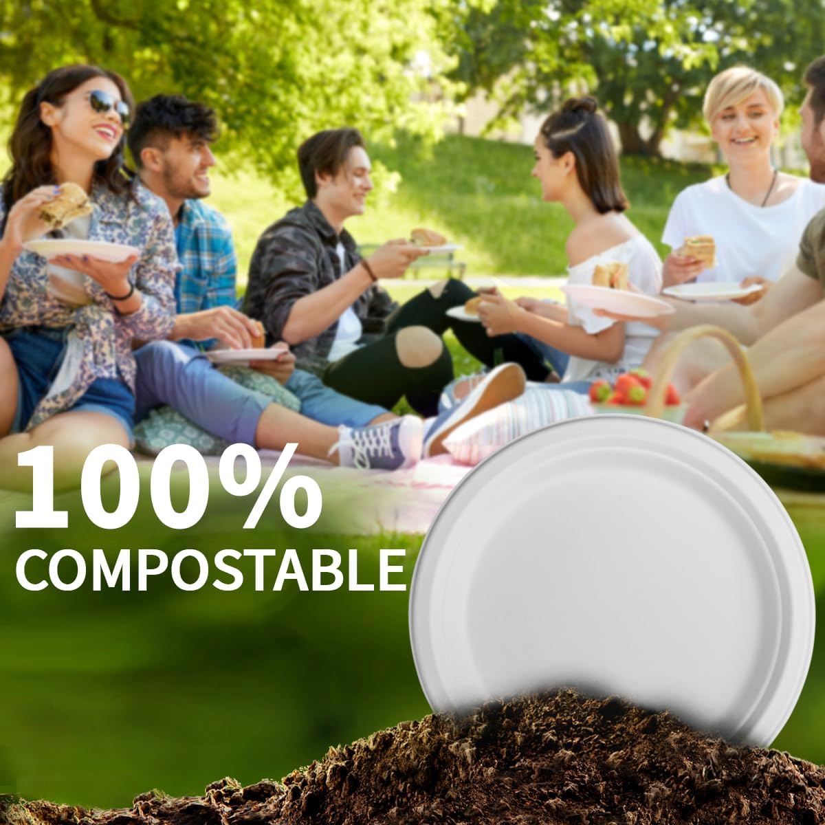 10 Inch Compostable Paper Plates?White 150 Pack?, 100% Sugarcane Bagasse Large Disposable Plates, Sturdy Heavy Duty, Biodegradable Dinnerware