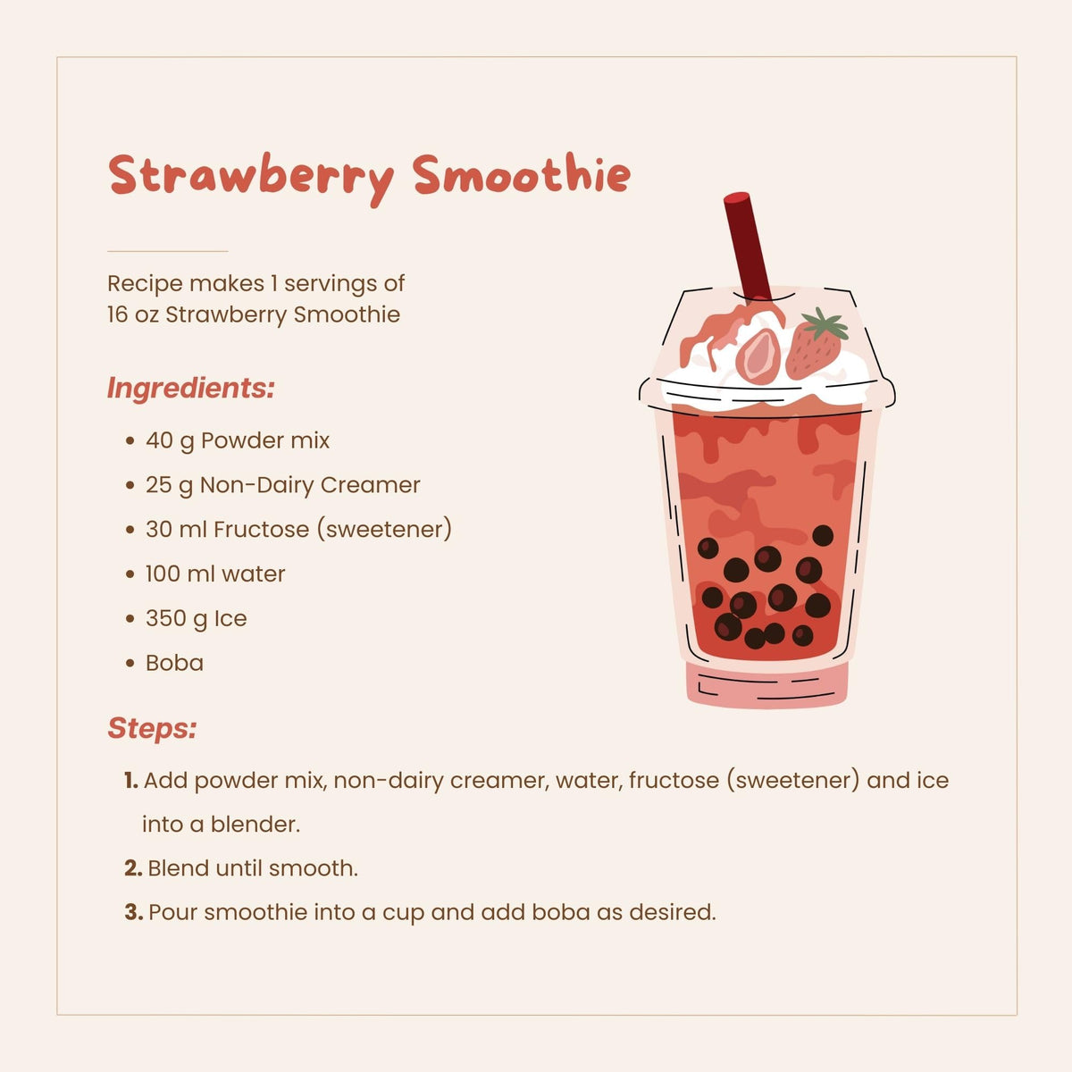 Bossen Bubble Tea Powder Mix (Strawberry)