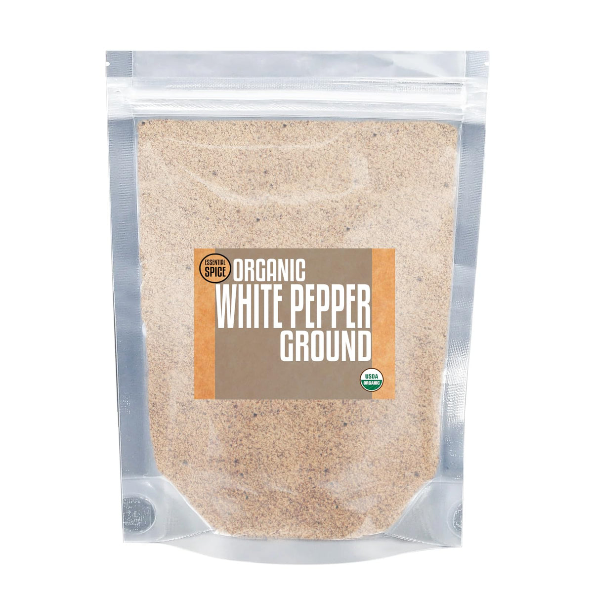 Essential Spice Organic Ground White Pepper - Smooth, Earthy & Mildly Pungent Flavor - Finely Ground White Pepper for Light Sauces, Soups, Marinades