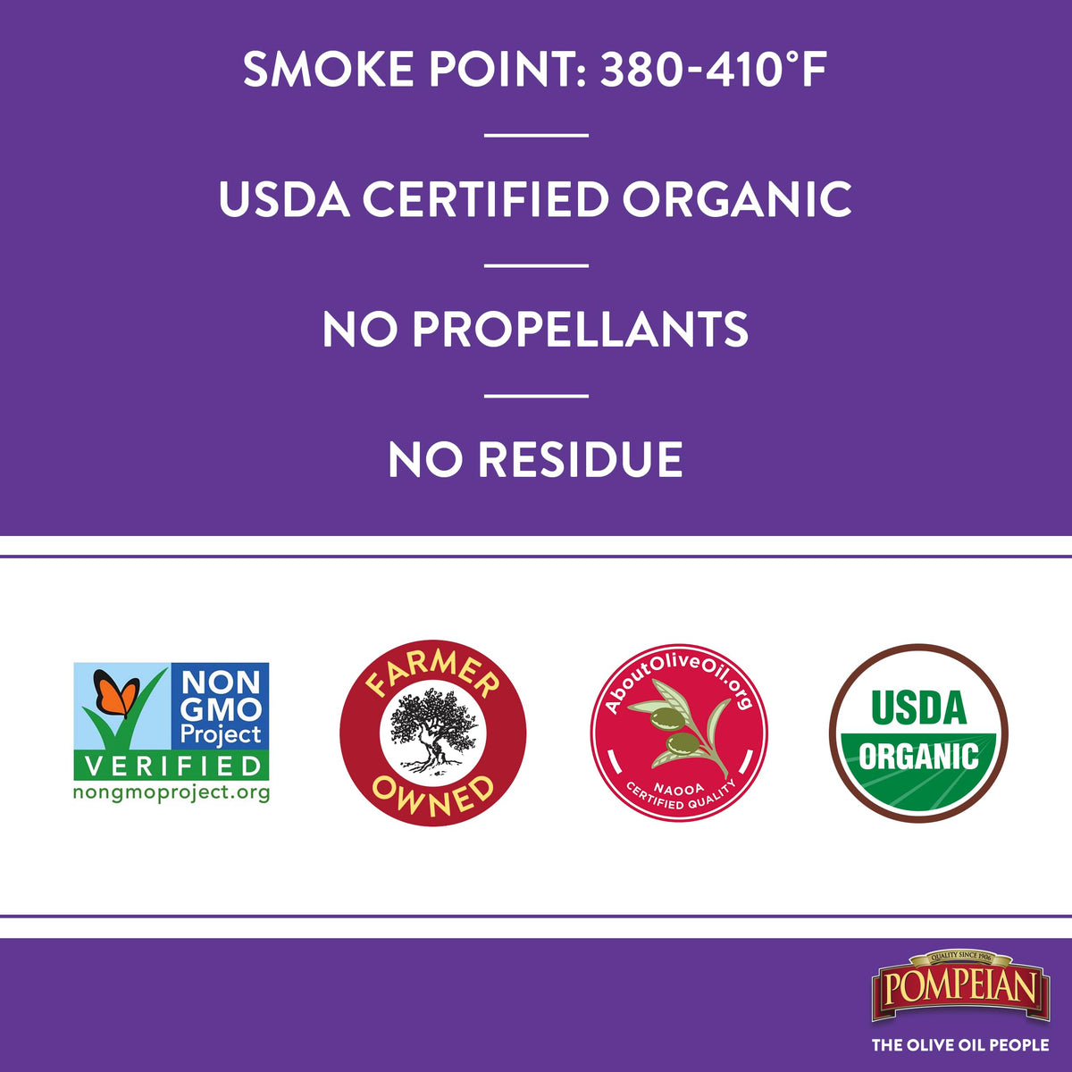 Pompeian USDA Certified Organic Smooth Extra Virgin Olive Oil Non-Stick Cooking Spray, First Cold Pressed, Delicate Flavor, Perfect for Sauteing & Stir-Frying, No Propellants, 5 FL. OZ., Single Bottle