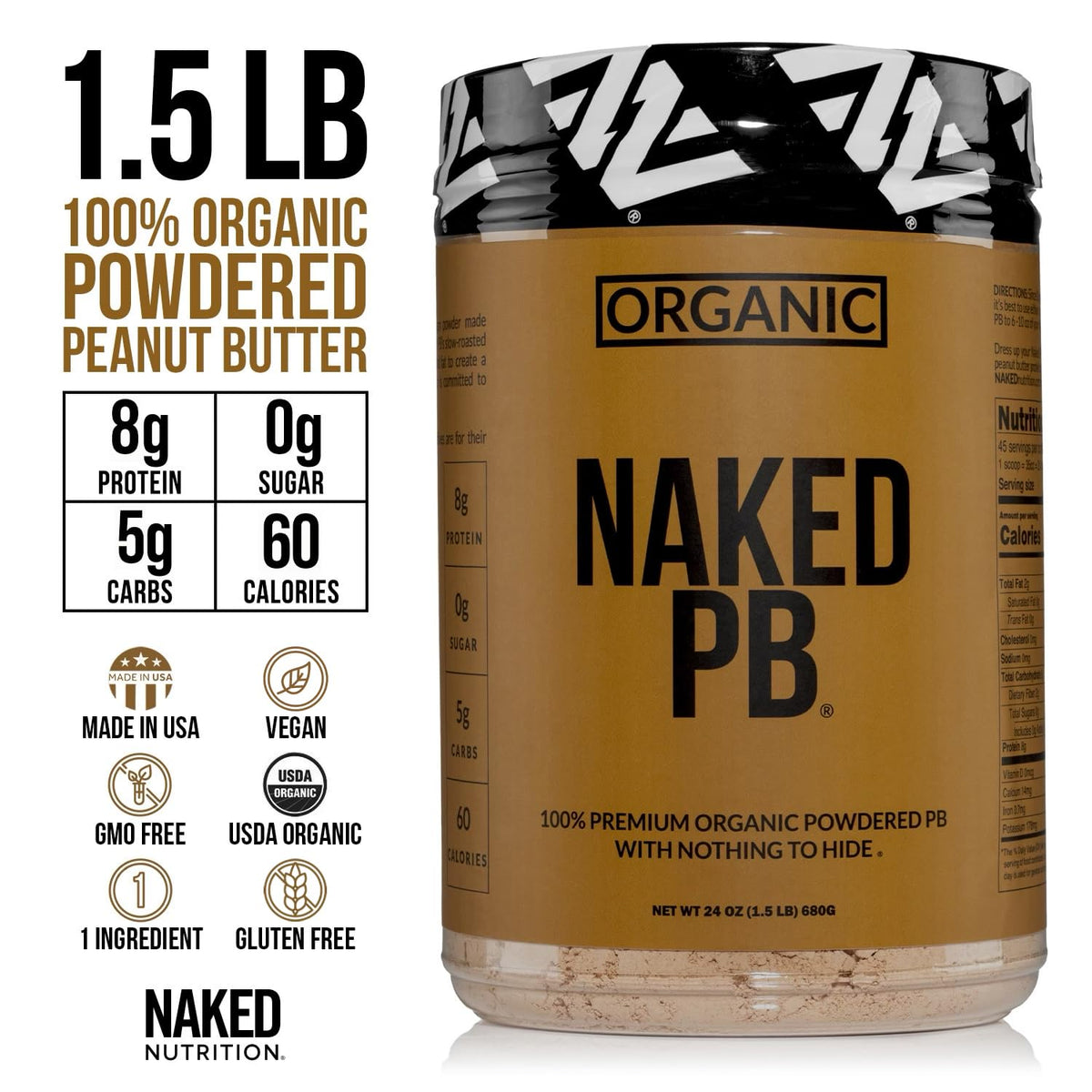 Organic Powdered Peanut Butter from US Farms - Bulk, Only 1 Ingredient - Roasted Peanuts, Vegan, No Additives, Preservative Free, No Salt, No Sugar