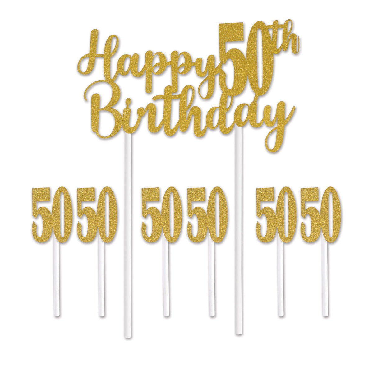Gold Glitter 50th Birthday Cake Topper - 1 Pc