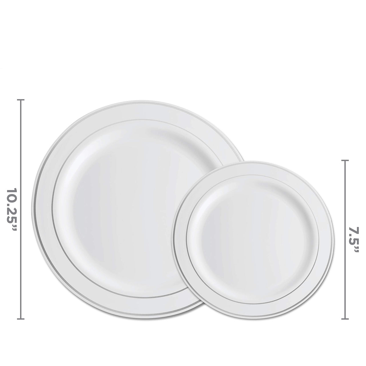 Munfix 100 Silver Plastic Plates Set, 50 Pcs 10.25 Inch Dinner and 50 Pcs 7.5 Inch Plastic Dessert Plates, Elegant Fancy Heavy Duty Disposable Plates