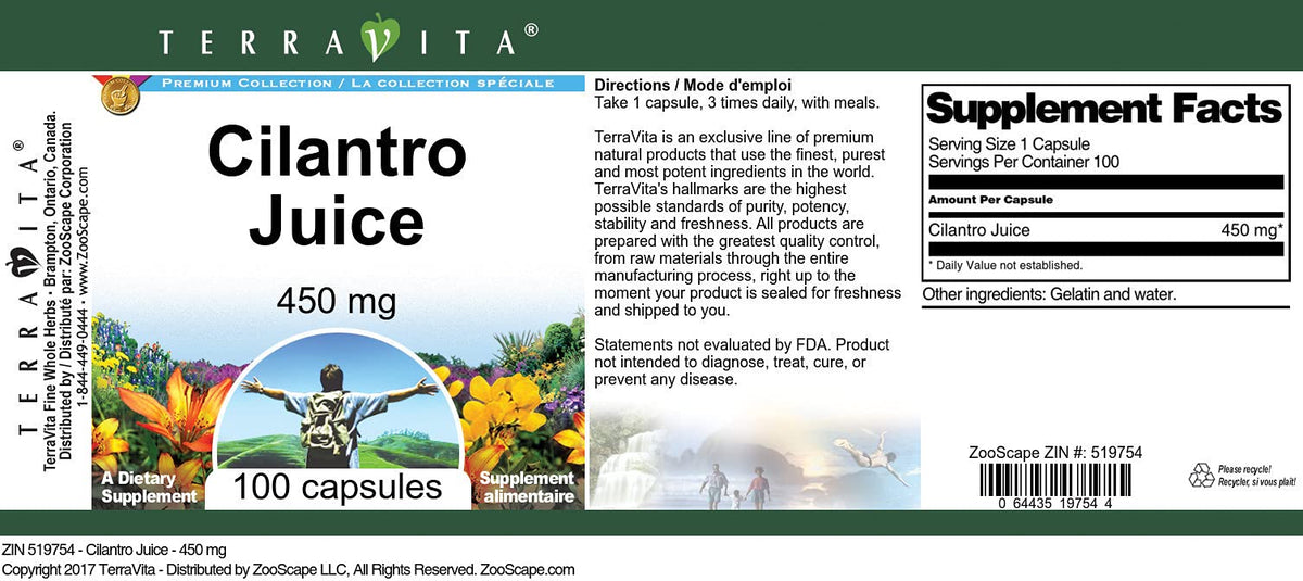 Cilantro Juice - 450 mg (100 Capsules, ZIN: 519754) - 3 Pack