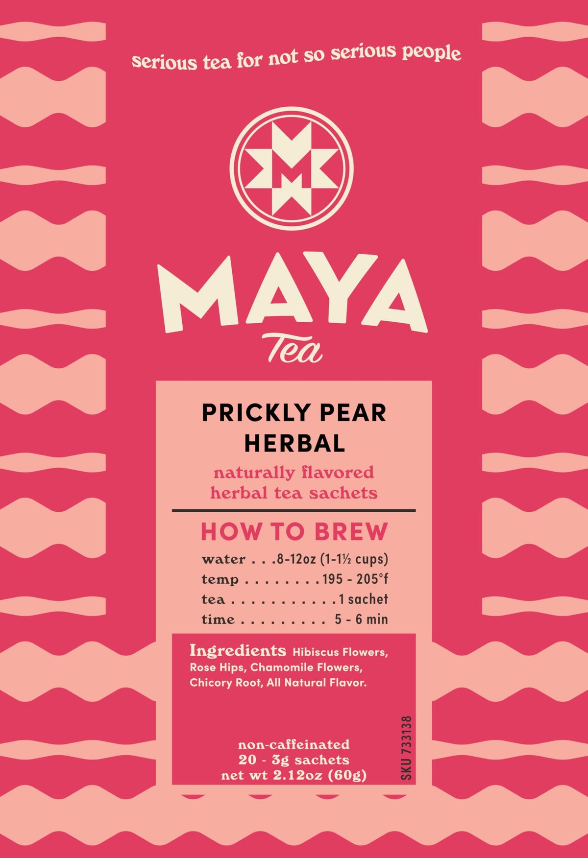 Maya Tea Prickly Pear Natural Flavor Herbal Tea Sachets, No Caffeine, Hibiscus & Chamomile Flowers with Rose Hip & Chicory Root, Pack of 20