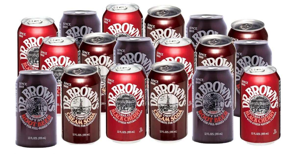 Dr. Browns Soda (18 Pack): 6 Black Cherry, 6 Root Beer, 6 Cream Soda 12oz cans