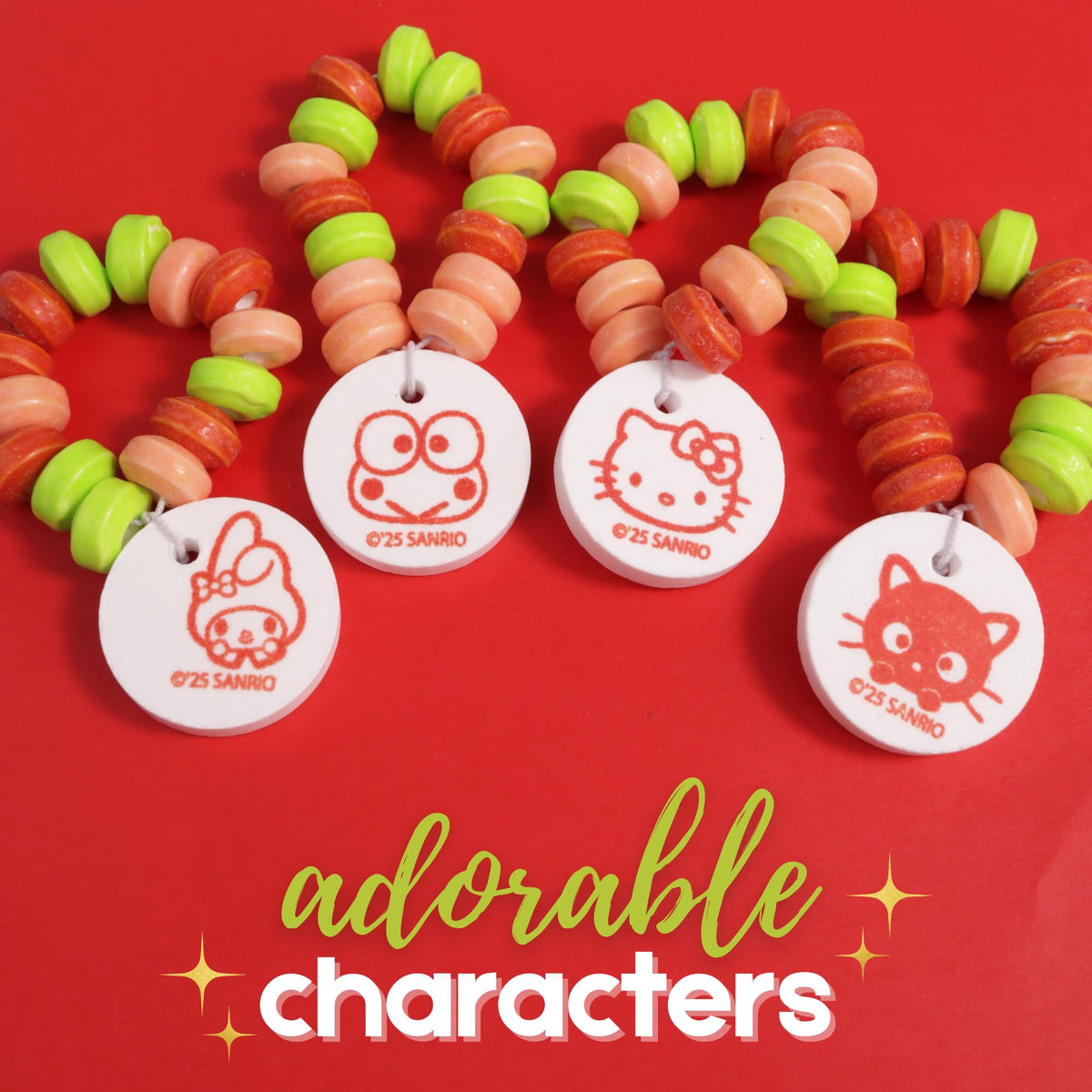 Hello Kitty Candy Bracelets, Edible Jewelry with Character Charms, Individually Wrapped Party Favors, 20 Pieces Inside