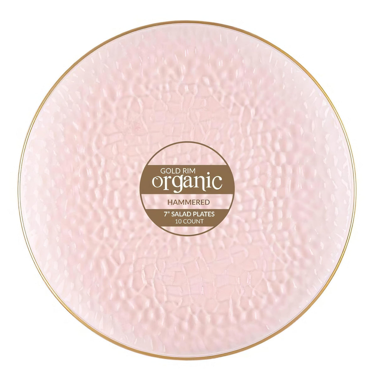 Blue Sky Organic Hammered Pink Gold Rim Plates - 10 Count, 9" | Round Disposable Plastic, Elegant Design for Parties & Events