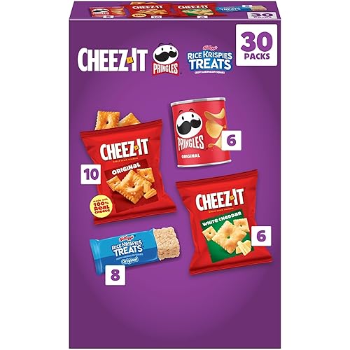 Kellogg's Cheez-It, Pringles & Rice Krispies Treats Snacks Mega Variety Pack, 30.1oz Box (30 Count)