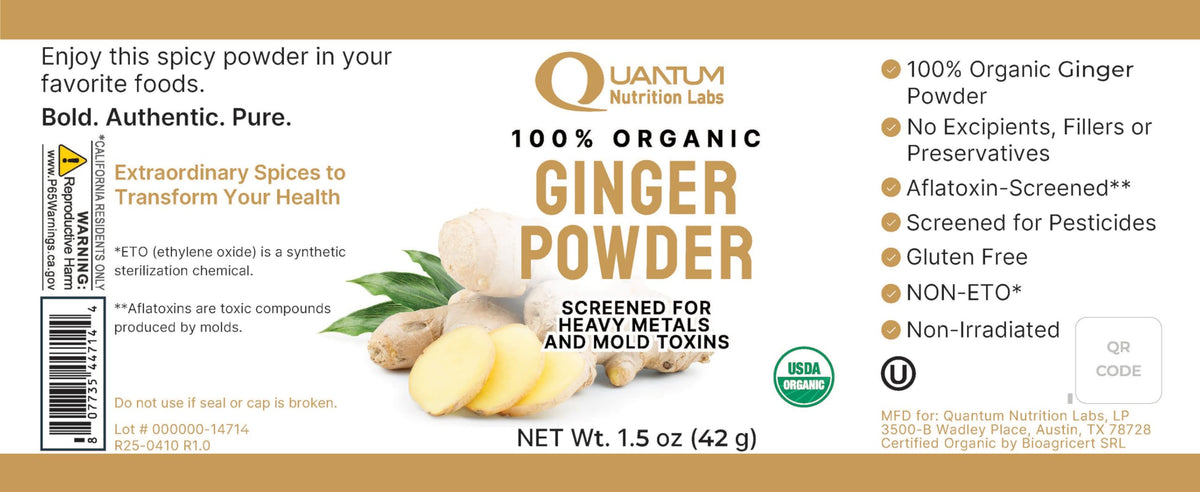 Quantum Nutrition Labs Organic Ginger Powder - Organic Dried Ground Ginger, Spice for Cooking & Tea, Food Seasoning, Natural Wellness Support, Non